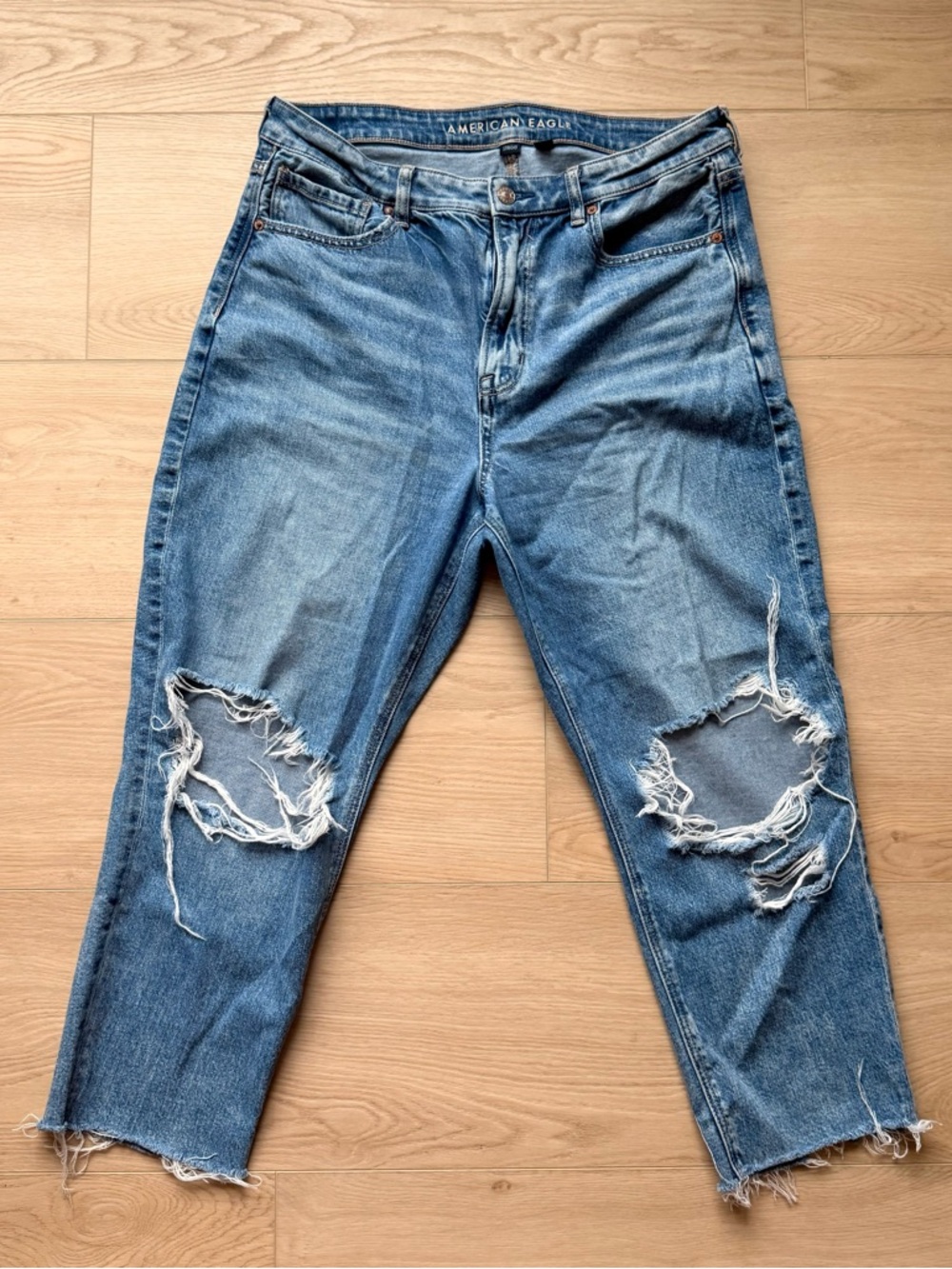 American Eagle Outfitters Distressed Medium Blue Boyfriend Jeans